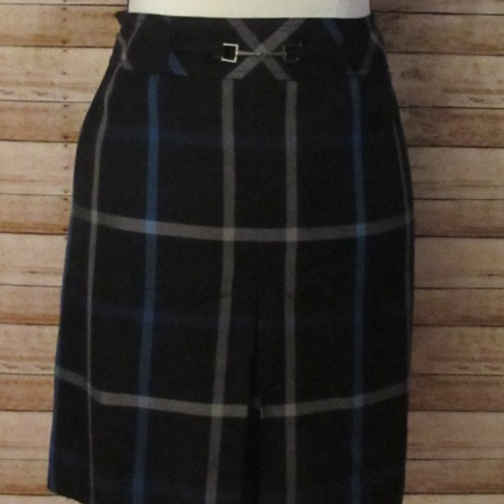 Ann Taylor Loft Petites Blue Plaid Skirt 8P Pencil